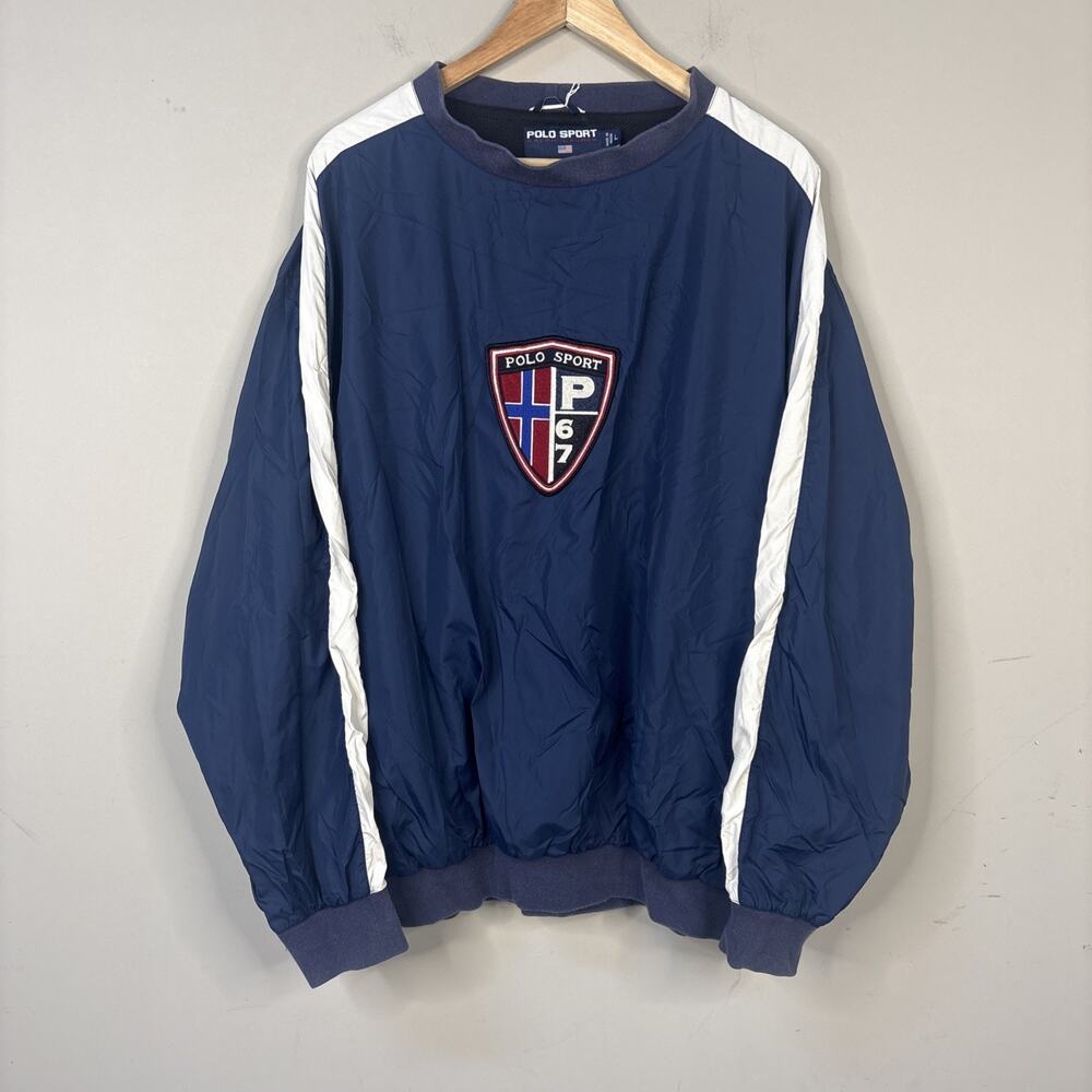 VTG Polo Sport Ralph Lauren Jacket Men L Blue P67 Crest Shield Pullover Lined